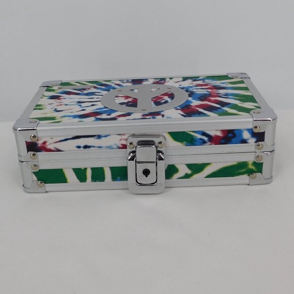 Vaultz Metal School Pencil Box Lockable Peace Tie Dye Hardside Case Keys New - Picture 3 of 8